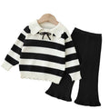 Girls' knitted sweater two-piece set: new autumn/winter striped cardigan and sweater outfit for little girls