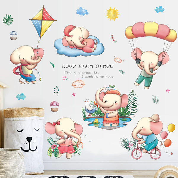 Factory direct sales cartoon baby elephant wall sticker children's room entrance study bedroom bedside door cabinet background decorative sticker