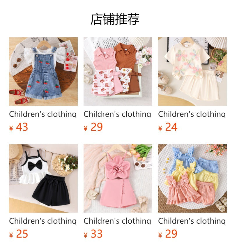 Children's clothing shein cross-border girl suit blue vest + shorts two-piece set