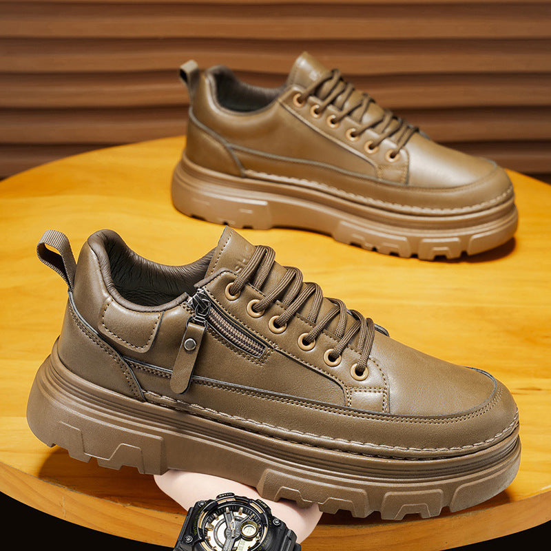 Men's spring new arrivals: men's athletic & casual sneakers - versatile, waterproof, non-slip black leather shoes - leather upper, work-ready trendy footwear