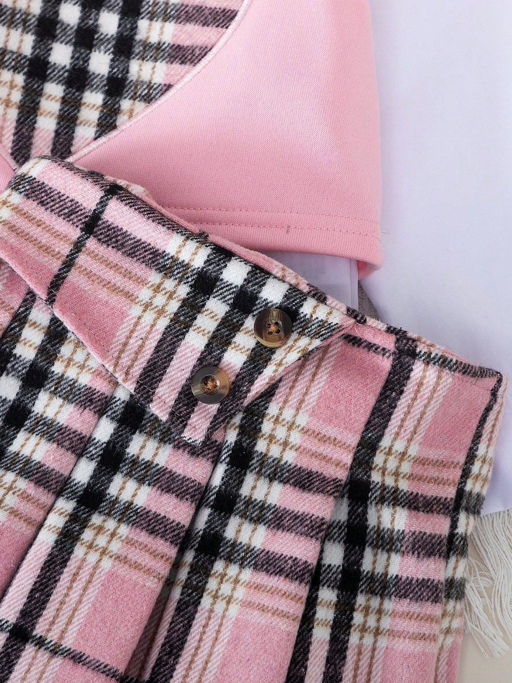 new summer cross-border girls' collared shirt, plaid patchwork skirt three-piece set