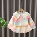 Girls' sweater set -  autumn collection: gradient knit cardigan & cute tutu skirt two-piece outfit