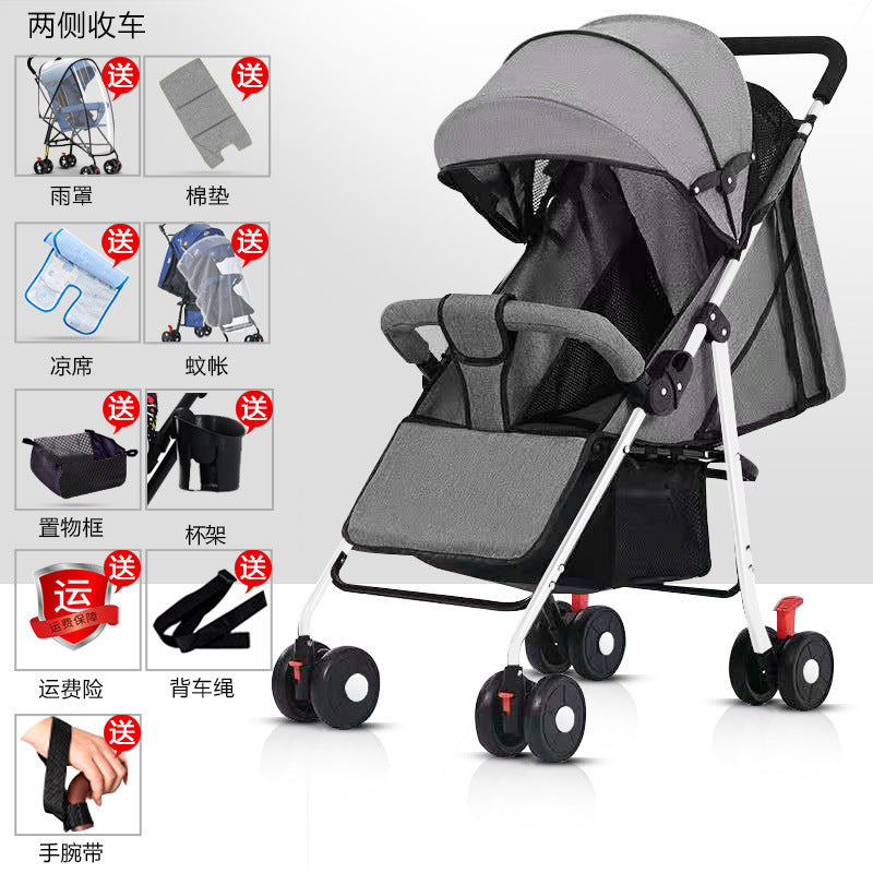 Baby stroller - lightweight, foldable, reclining, four-wheel pushchair for infants and toddlers - one-click folding - dropshipping available
