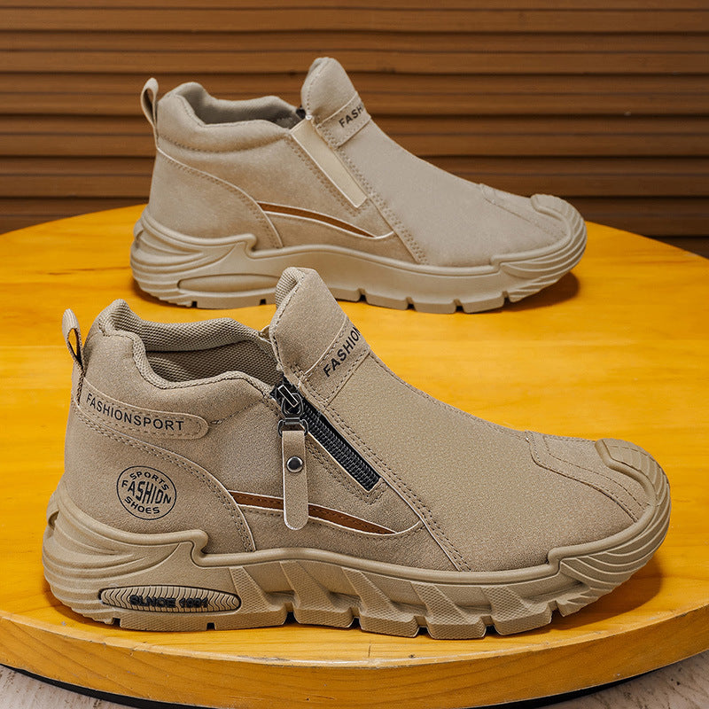 2025 spring new trendy men's anti-slip workwear versatile high-top zip-on slip-on chunky sole casual shoes