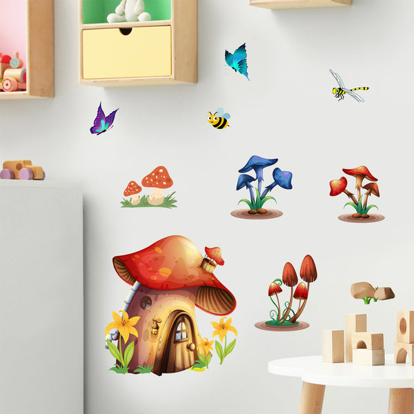Insect Mushroom Mushroom House Wall Sticker Cross-border  Foreign Trade Living Room Bedroom Decoration Sticker Self-adhesive Sticker