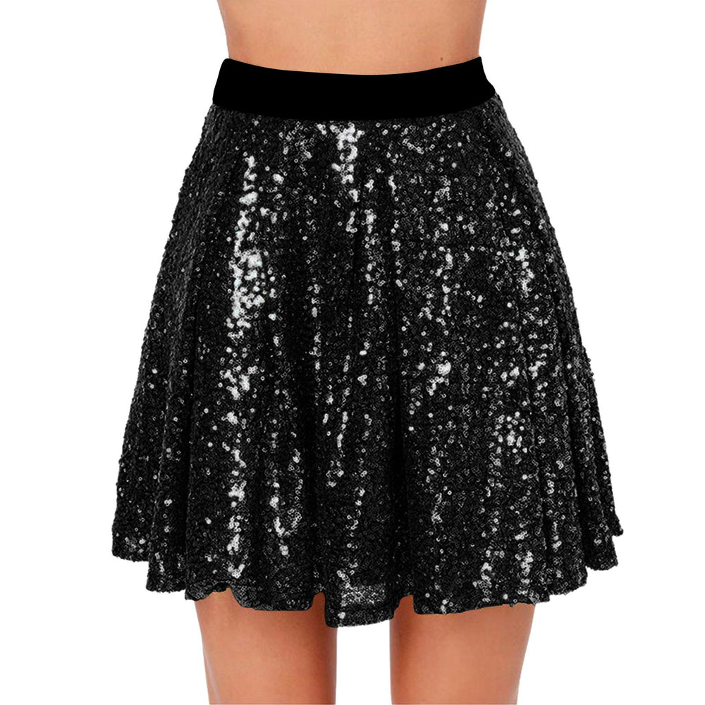new european and american style sparkly high-waisted slimming pleated skirt with sequins and elastic waistband for women - perfect for cross-border e-commerce on  and