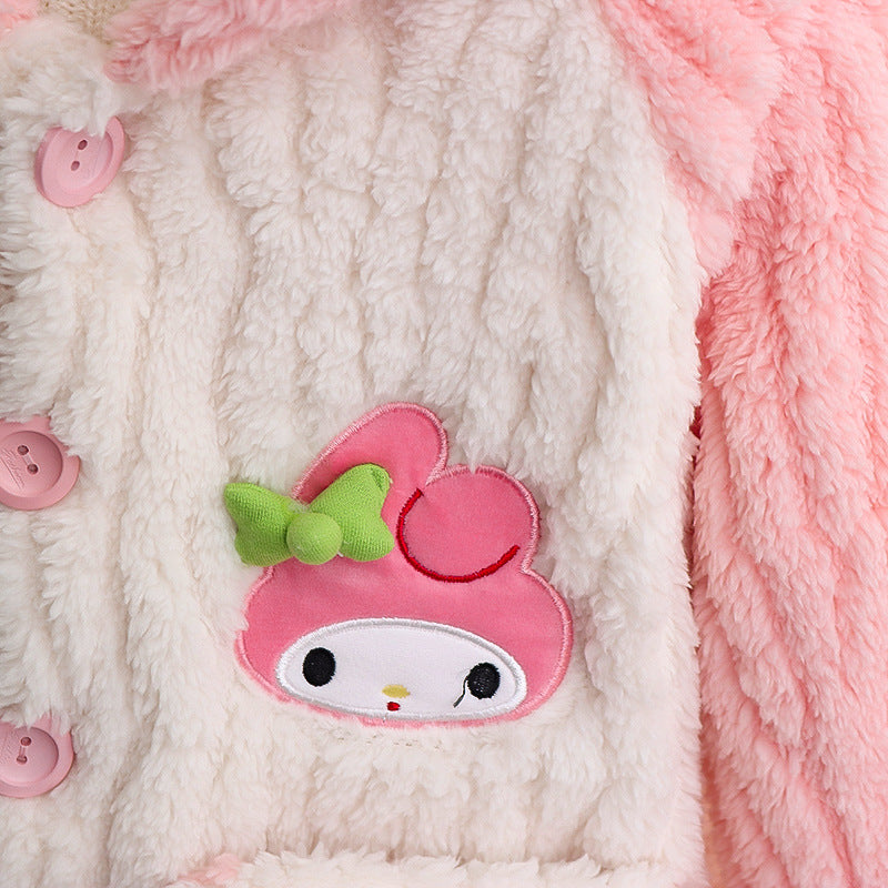New girls' fleece-lined pajama set: cartoon hooded warm sleepwear for autumn, toddler and little girl sizes, cute and thick