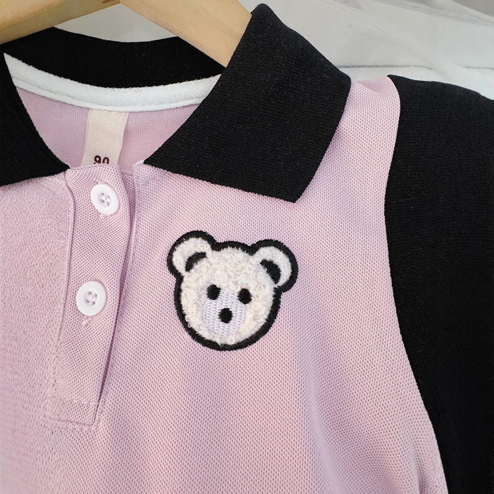 Girls' summer dress  new style: chic and sweet polo collar pleated skirt, preppy style for little girls