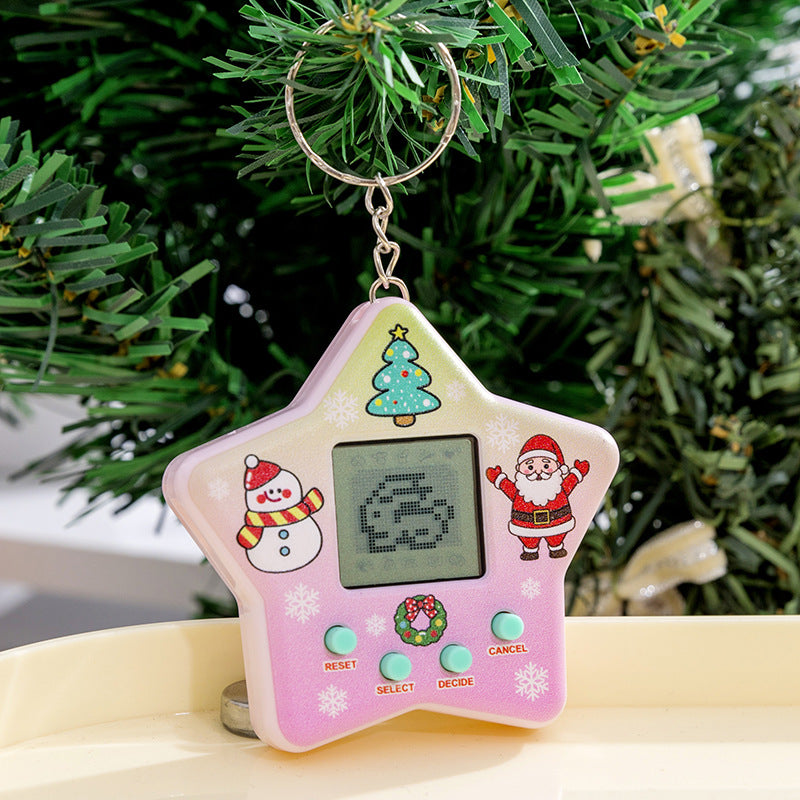 Five-pointed star pet feeding game console kids educational digital toy creative retro keychain pendant