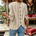 summer cross-border european and american women's textured striped top with single-row button-down back, tie-up detail, and ruffle sleeves - loose fit blouse