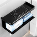 Bathroom tissue box wall-mounted organizer, toilet paper holder, punch-free installation, black