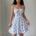 summer new arrival: cross-border european & american style floral print cami mini dress - square neck, soft & feminine