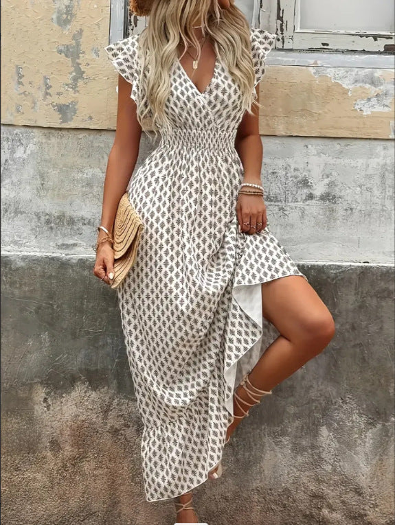 cross-border women's fashion elegant maxi dress -  beach vacation style cinched waist dress - spring/summer collection
