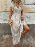 cross-border women's fashion elegant maxi dress -  beach vacation style cinched waist dress - spring/summer collection