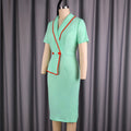 Fashion lapel contrast color mint green short sleeve one step skirt rufflesilm hip cover work clothingdressdresses
