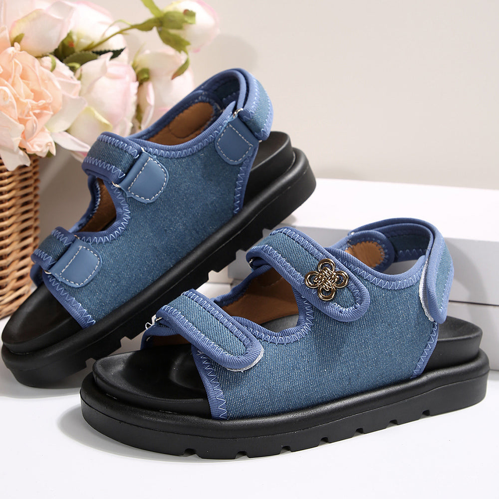 Summer plus sizeexport denim velcro high heel thick sole sandals new arrival cross-border fashionroman women