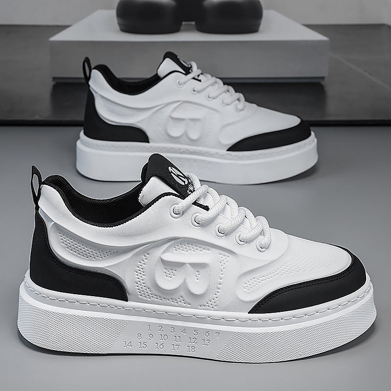 Men's spring 2026 new collection: chunky sole, versatile, trendy, and stylish white sneakers - height increasing athletic casual board shoes for men