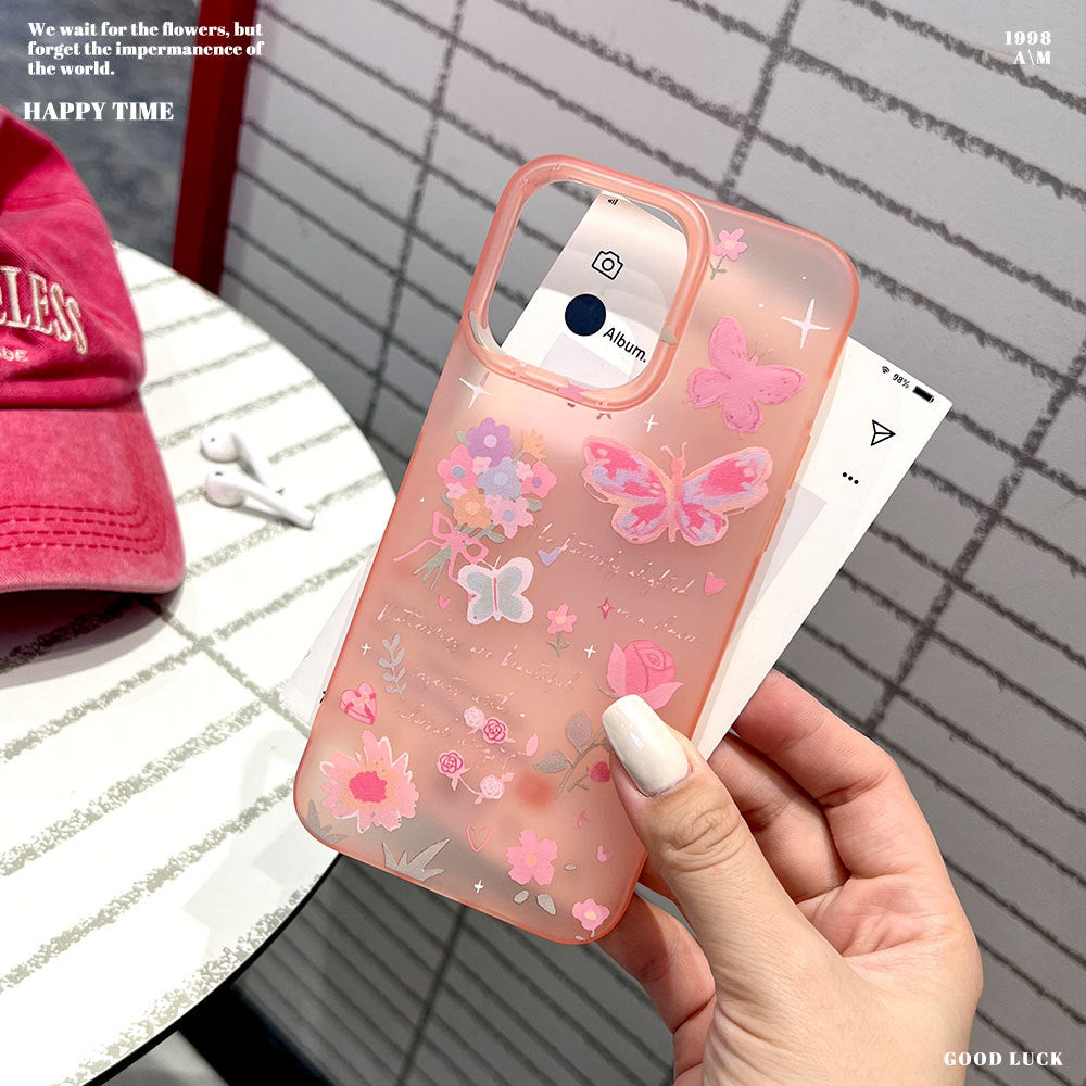 High-end graffiti garden suitable for apple 17promax mobile phone case transparent pink european and american style iphone16 protective case