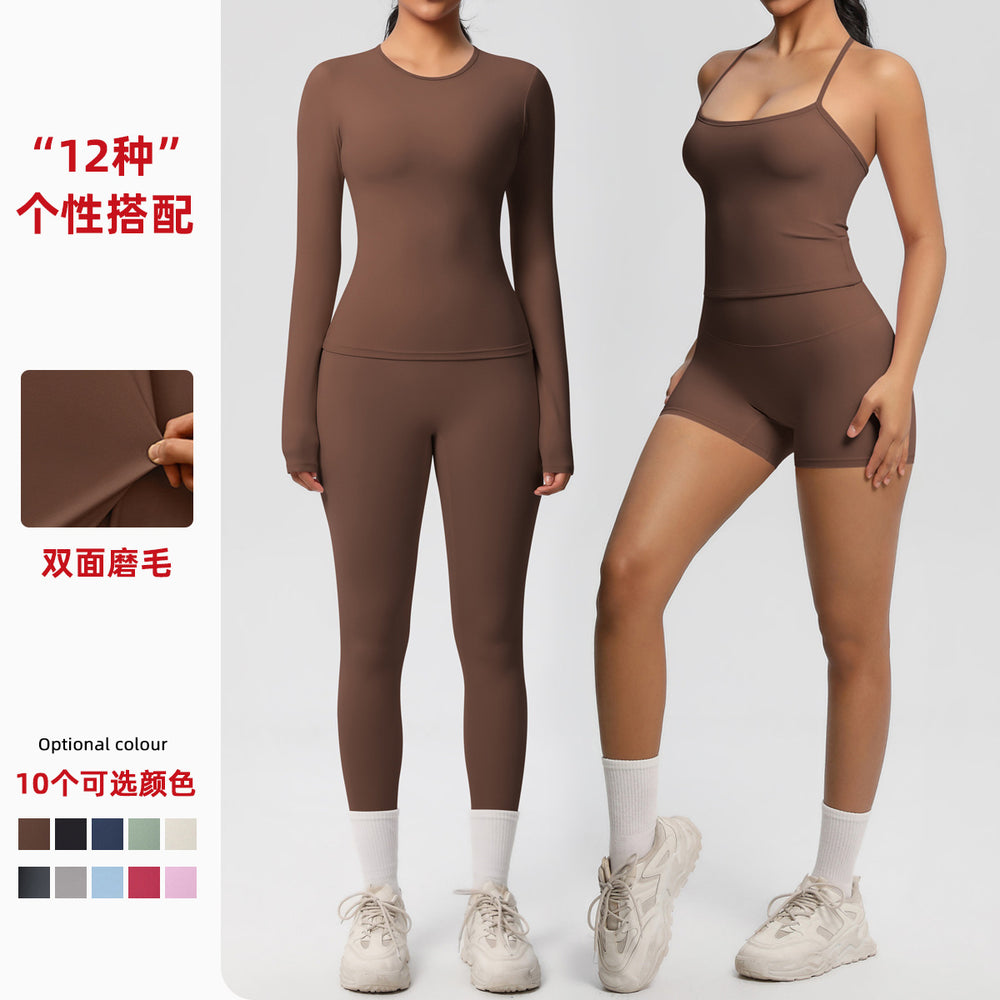 New arrival: european and american style solid color double-sided brushed breathable compression yoga set - 8 piece activewear set for running and fitness