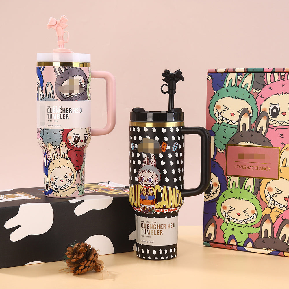 Cartoon labubu stanley 40oz ice tumbler 304 stainless steel insulated mug - large capacity portable travel cup