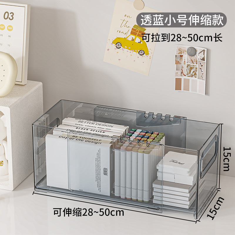 Retractable storage box Household large-capacity cosmetic finishing box Desktop book shelf Free stacking storage
