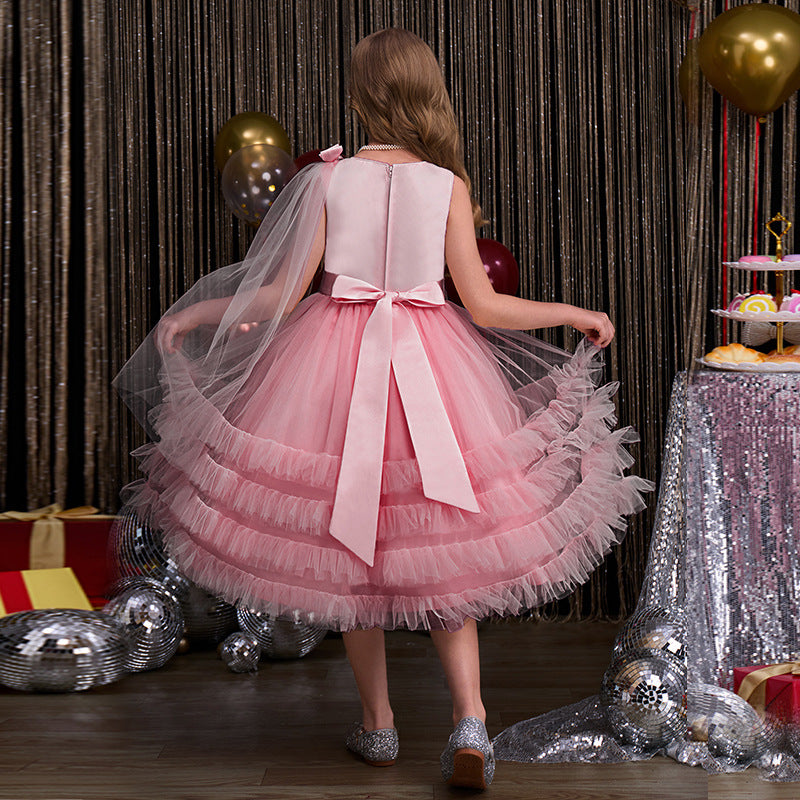 European and american cross-border girls' dresses: mesh vest cake skirt, high-end tutu dress, custom girl's dresses