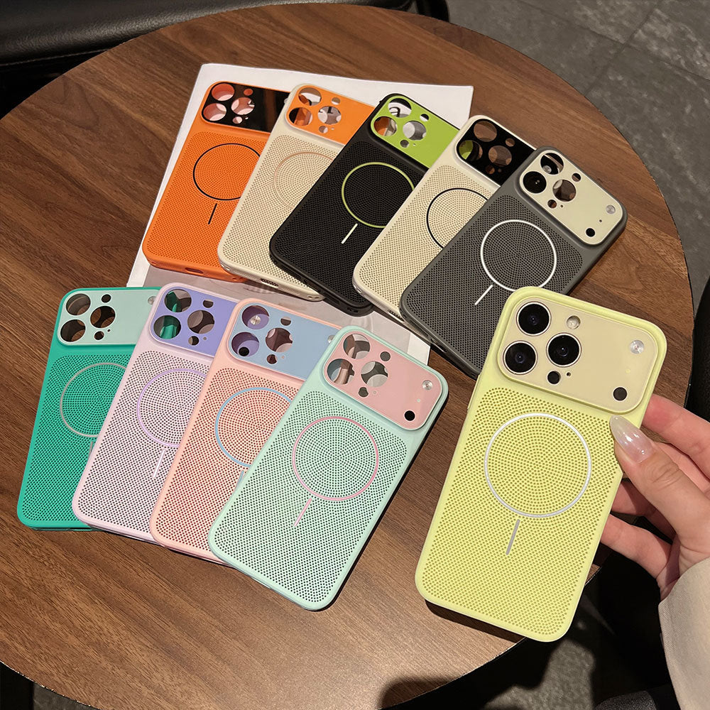 Suitable for iphone16 macaron contrasting color mesh cooling mobile phone case apple 17 thin and light large window protective case 15