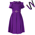 D583export women's clothing  short-sleeved doll collar pure color short-sleeved ruffles high waist large hem fashion dress