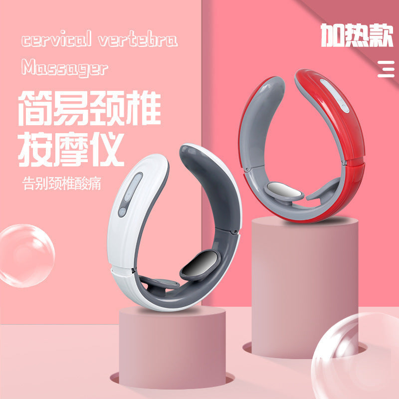 Cervical spine massager - neck massager with electromagnetic stimulation, heating, and pulse massage - computerized charging cervical spine massager