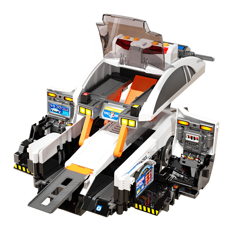 New children's storage scene fire police car deformation ejection track parking lot sound and light puzzle model toy car