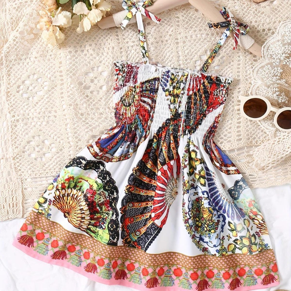 summer new girls' camisole dress with ruffle detail, vintage style, beach vacation dress - wholesale