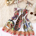 summer new girls' camisole dress with ruffle detail, vintage style, beach vacation dress - wholesale