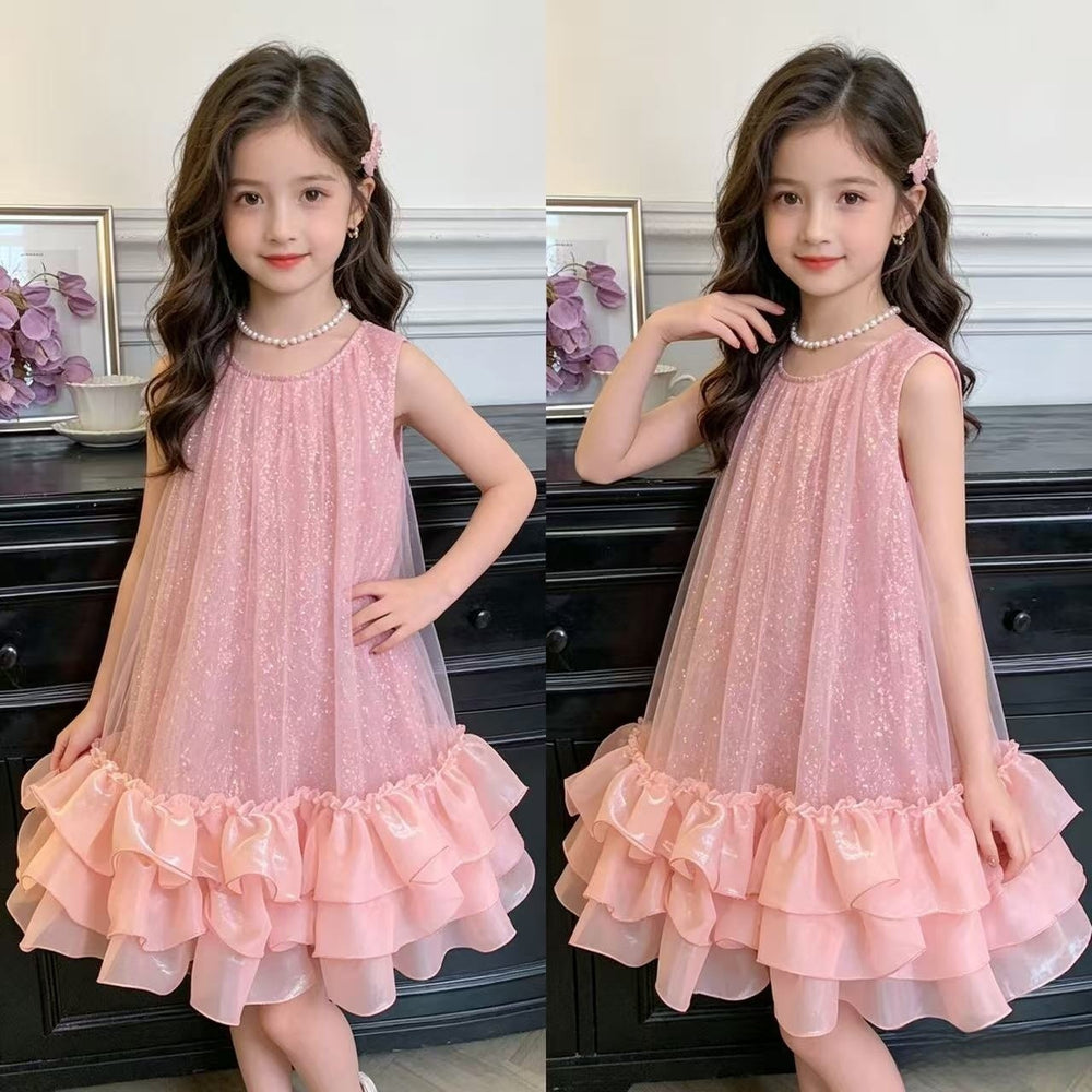 Girls' princess dress summer collection : new children's luxury high-end formal dress, girls' mesh vest dress