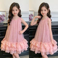 Girls' princess dress summer collection : new children's luxury high-end formal dress, girls' mesh vest dress