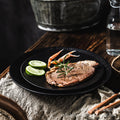 Black striped steak plate - household western dinner plate, pasta plate, japanese ceramic dinnerware plate, creative dish plate - wholesale