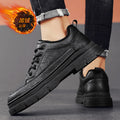 Men's winter new arrivals: versatile casual leather shoes with fleece lining for warmth. trendy british style business anti-slip work shoes