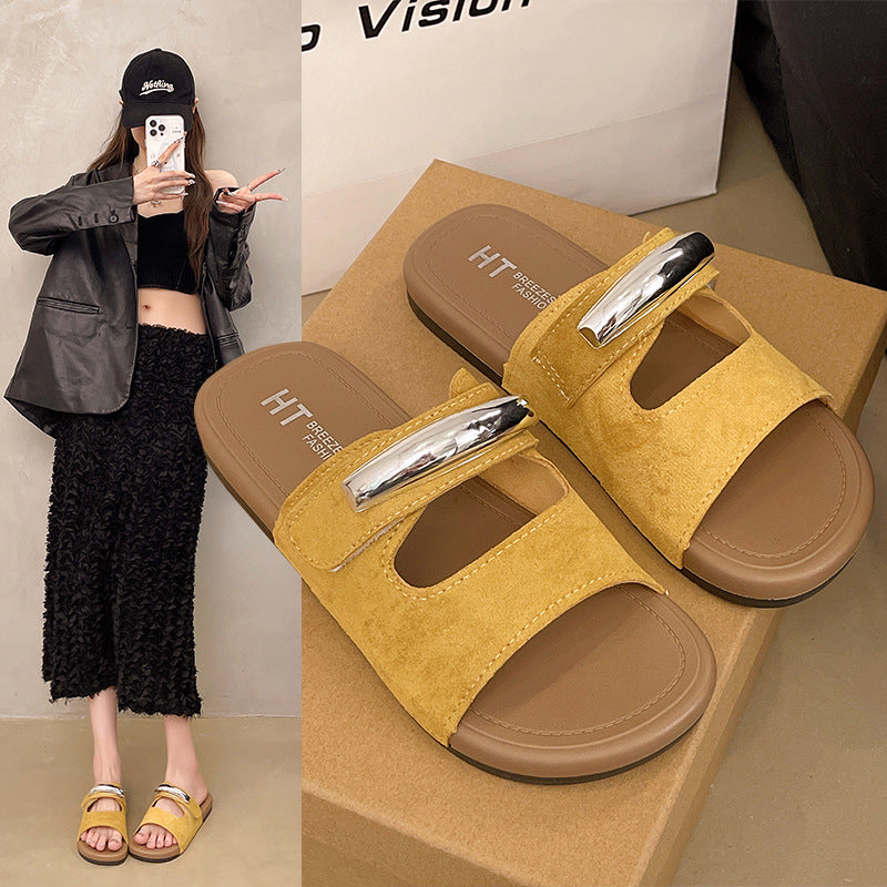 Birkenstock casual beach sandals - trendy women's flip-flops for outdoor wear - 2025 summer new arrival - lightweight, low-profile, hook-and-loop sandals
