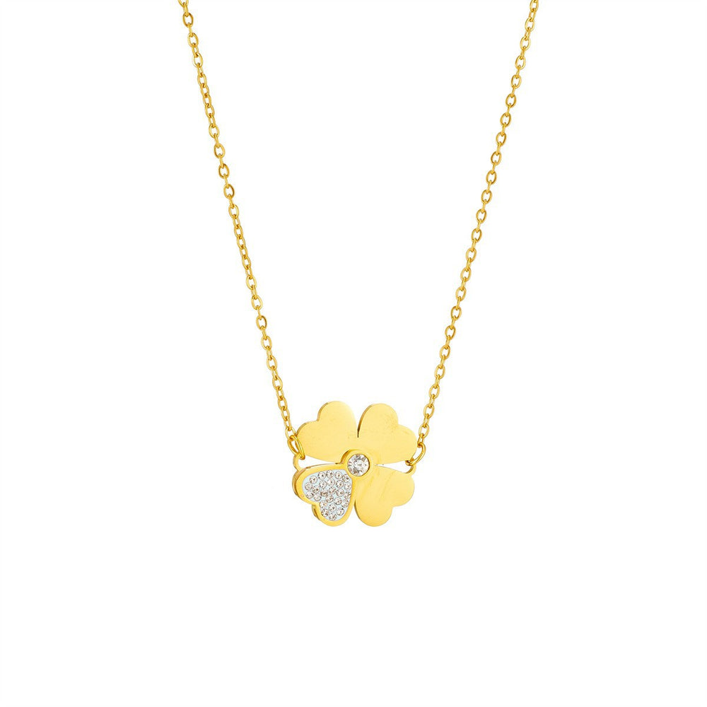 High-quality clover necklace for women, full diamond petals, lucky clover, 24k rose gold clavicle chain, factory direct sales