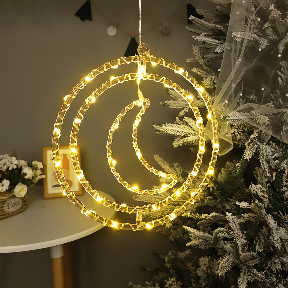 Cross-border LED Christmas decorative lights supermarket window layout atmosphere remote control battery box double ring LED lantern string