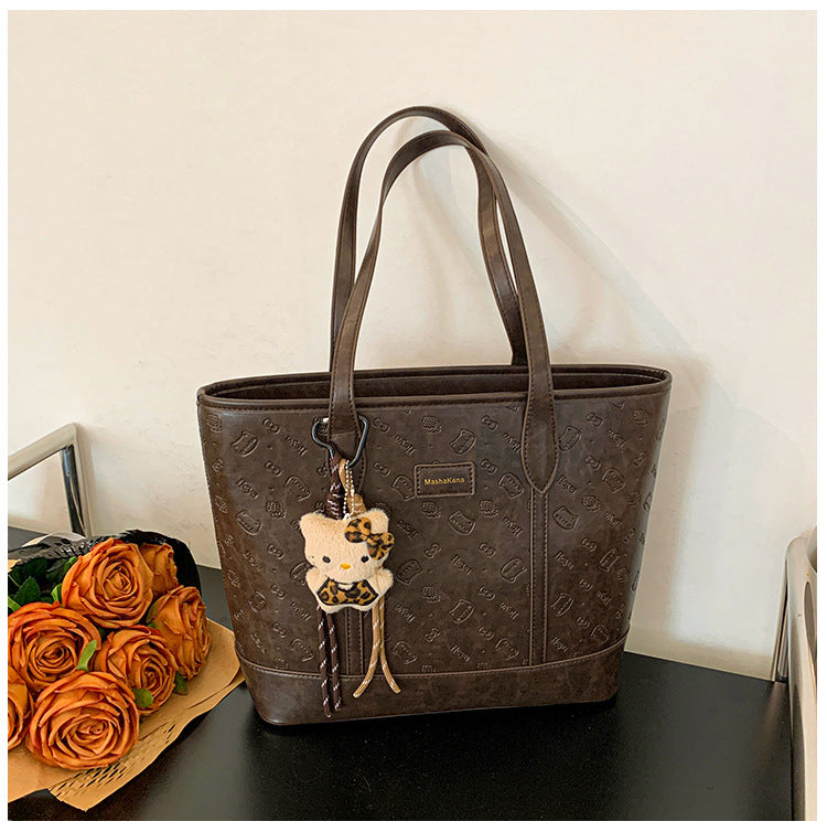 Vintage large capacity women's bag 2025 new autumn/winter light luxury shoulder bag minimalist student school bag women's tote bag