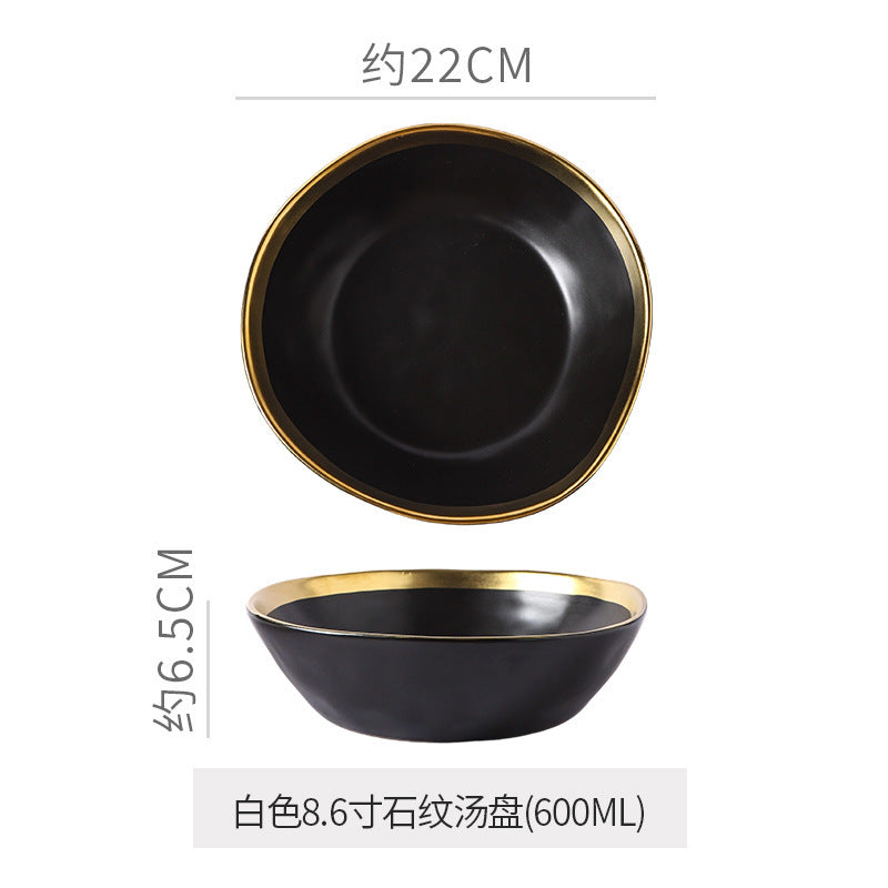 Retro special-shaped ceramic western food steak plate electroplated gold accessible luxury style western food salad bowl mug high-looking plate