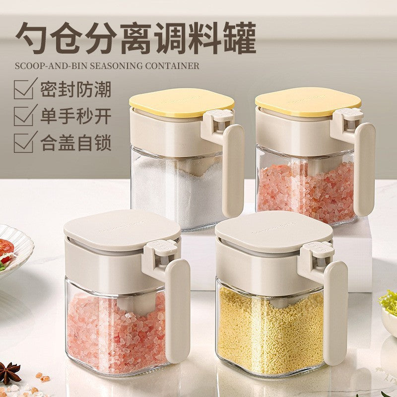 Household seasoning can bottle Kitchen seasoning bottle Sealed salt jar Cumin glass seasoning box Moisture-proof seasoning storage box