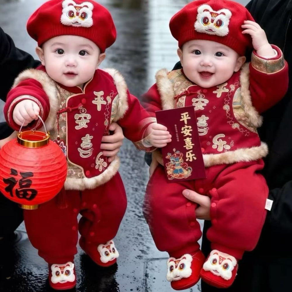 Winter baby outing clothes winter clothes red baby jumpsuit thickened new year kids crawling clothes new year clothes trendy