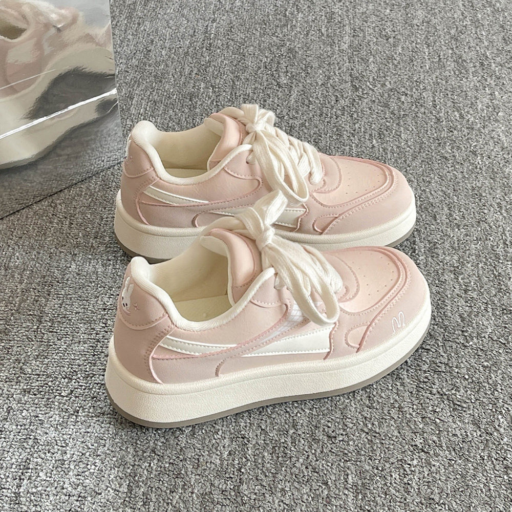 Korean style chunky platform sneakers - trendy, versatile, and unique white shoes for women - new spring 2026 collection - student bread shoes