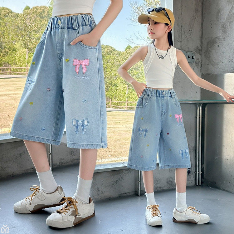 Girls' summer lightweight denim shorts - new  styles - perfect for toddlers and big kids - super cute mid-length shorts
