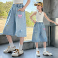 Girls' summer lightweight denim shorts - new  styles - perfect for toddlers and big kids - super cute mid-length shorts