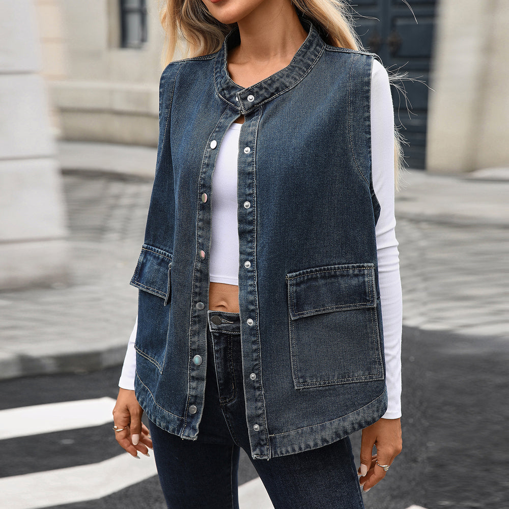 Fashion cross-border foreign trade  new arrival washed casualeasiest for matchslimming lookloose denim outweartops women's fashion