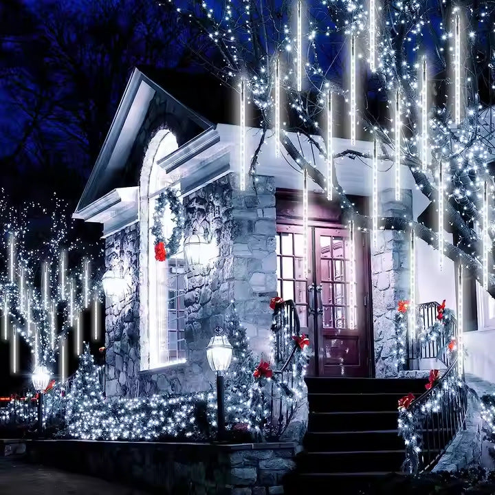 Hanging tree LED meteor shower light string running water light Outdoor lighting project Decoration courtyard atmosphere Solar lights