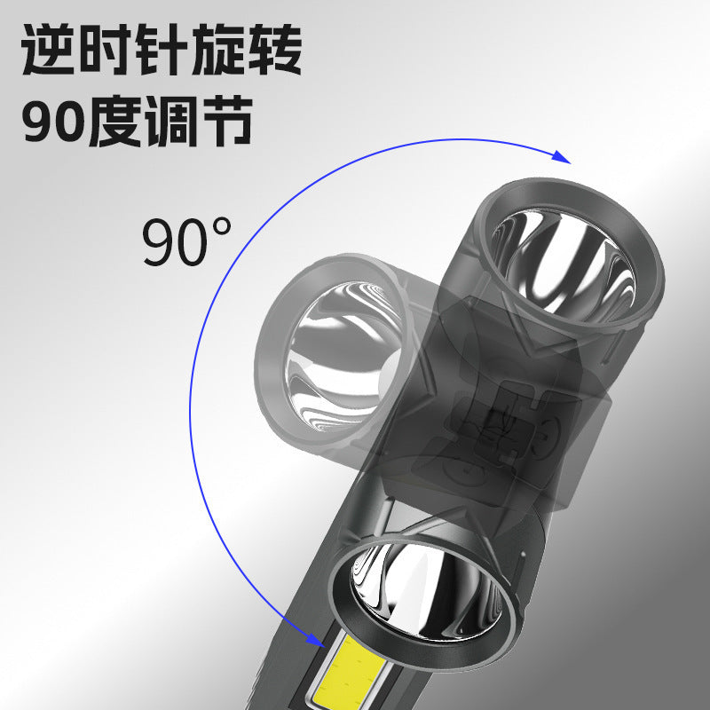 Aluminum alloy flashlight multi-function portable pen clip fixed focus Middle East flashlight dual light source maintenance light 90 degree folding light