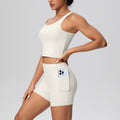 New arrival: cross-border brushed solid color breathable tank top & pocket shorts yoga set - two-piece activewear for running and fitness